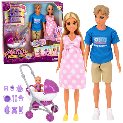בובת ANLILY משפחה 3 נפשות עם עגלת תינוק (אונליין בלבד)