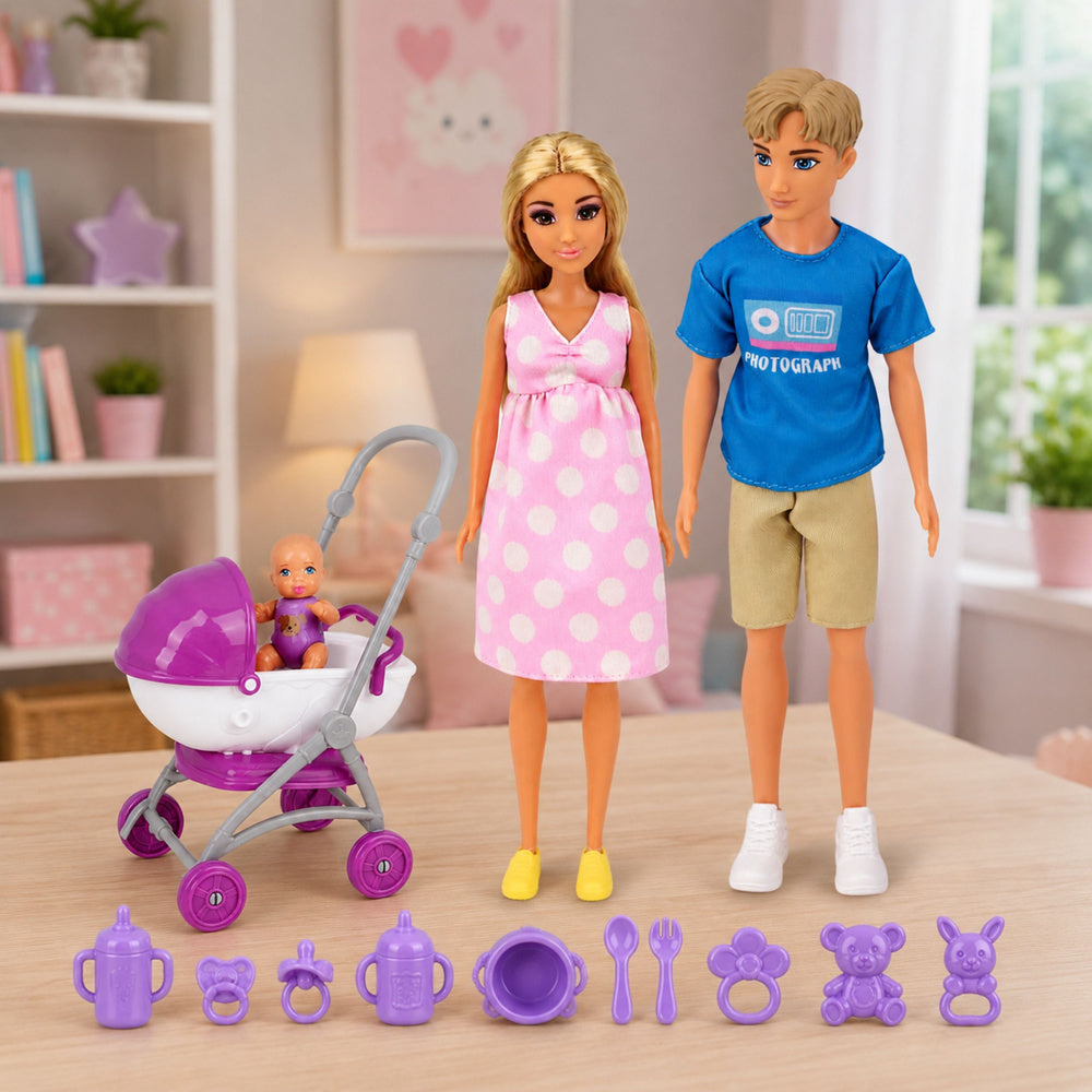 בובת ANLILY משפחה 3 נפשות עם עגלת תינוק (אונליין בלבד)