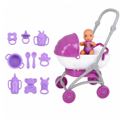 בובת ANLILY משפחה 3 נפשות עם עגלת תינוק (אונליין בלבד)